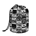 Black And White Cassette Tape Print Drawstring Makeup Bag