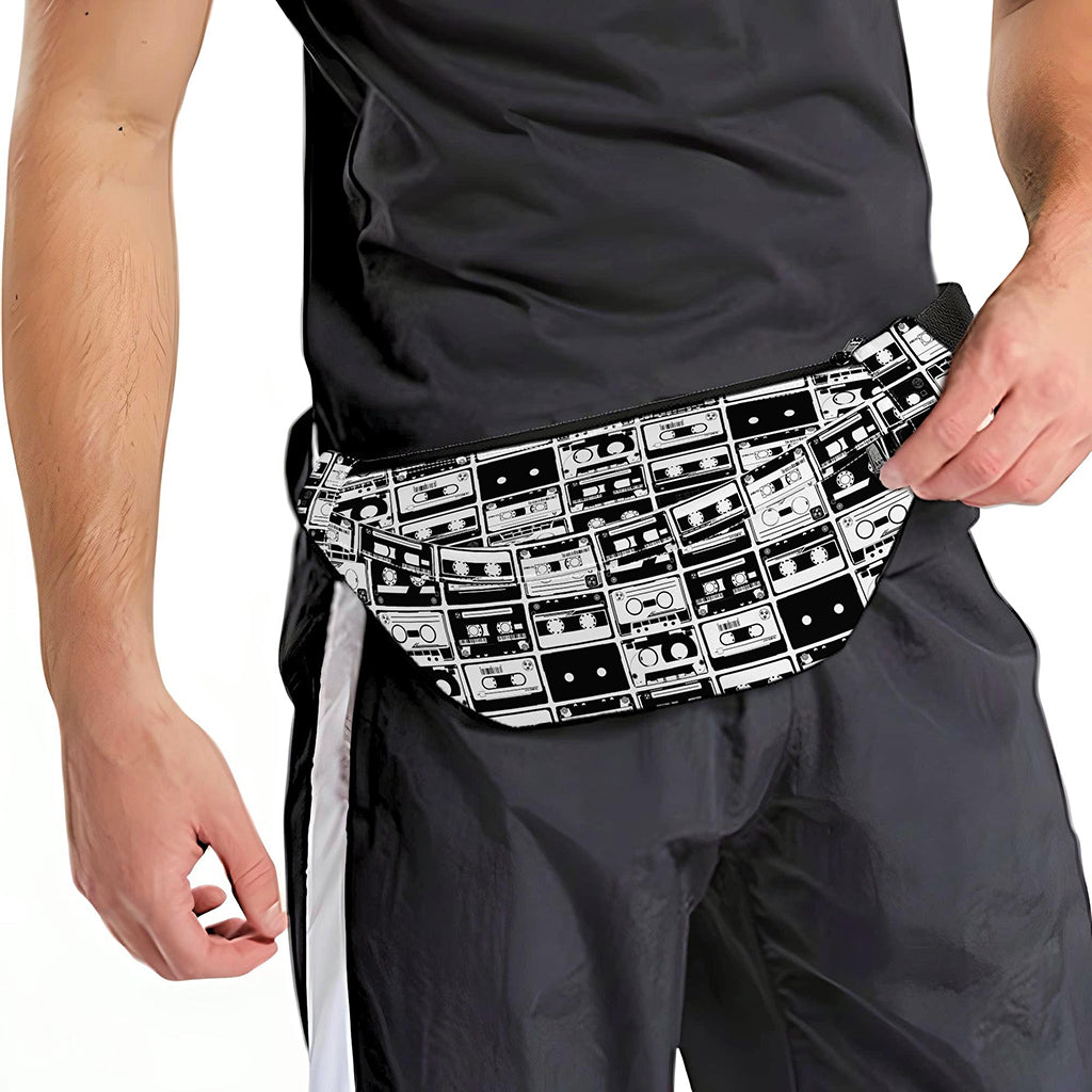 Black And White Cassette Tape Print Fanny Pack
