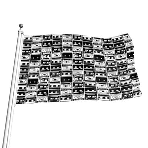 Black And White Cassette Tape Print Flag