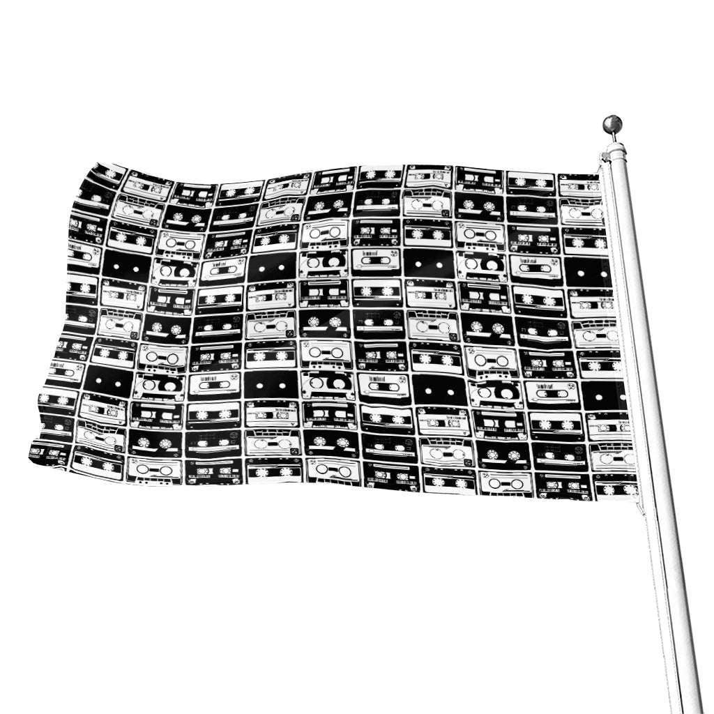 Black And White Cassette Tape Print Flag