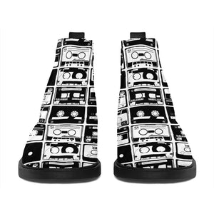 Black And White Cassette Tape Print Flat Ankle Boots