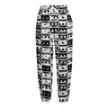 Black And White Cassette Tape Print Fleece Lined Knit Pants