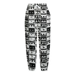Black And White Cassette Tape Print Fleece Lined Knit Pants