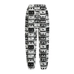 Black And White Cassette Tape Print Fleece Lined Knit Pants