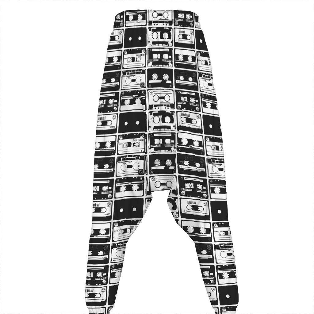 Black And White Cassette Tape Print Hammer Pants