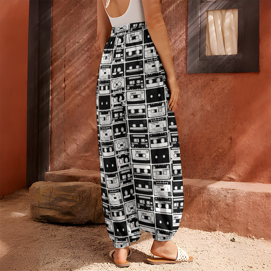 Black And White Cassette Tape Print Harem Pants