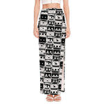 Black And White Cassette Tape Print High Slit Maxi Skirt