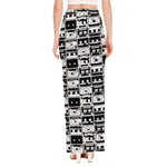 Black And White Cassette Tape Print High Slit Maxi Skirt