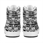 Black And White Cassette Tape Print High Top Leather Sneakers