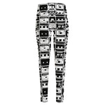 Black And White Cassette Tape Print High-Waisted Pocket Leggings