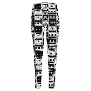 Black And White Cassette Tape Print High-Waisted Pocket Leggings