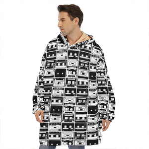 Black And White Cassette Tape Print Hoodie Blanket