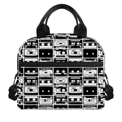 Black And White Cassette Tape Print Insulated Lunch Bag