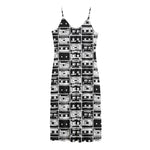 Black And White Cassette Tape Print Jersey Midi Cami Dress