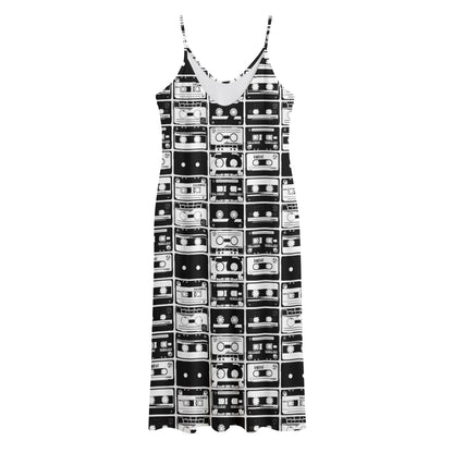 Black And White Cassette Tape Print Jersey Midi Cami Dress