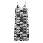Black And White Cassette Tape Print Jersey Midi Cami Dress