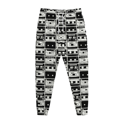 Black And White Cassette Tape Print Jogger Pants