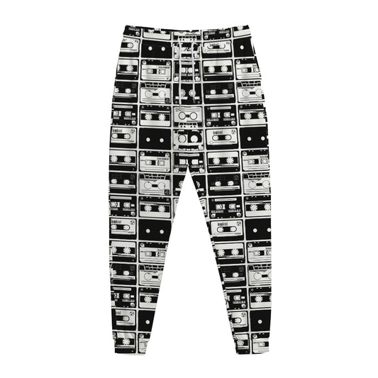 Black And White Cassette Tape Print Jogger Pants