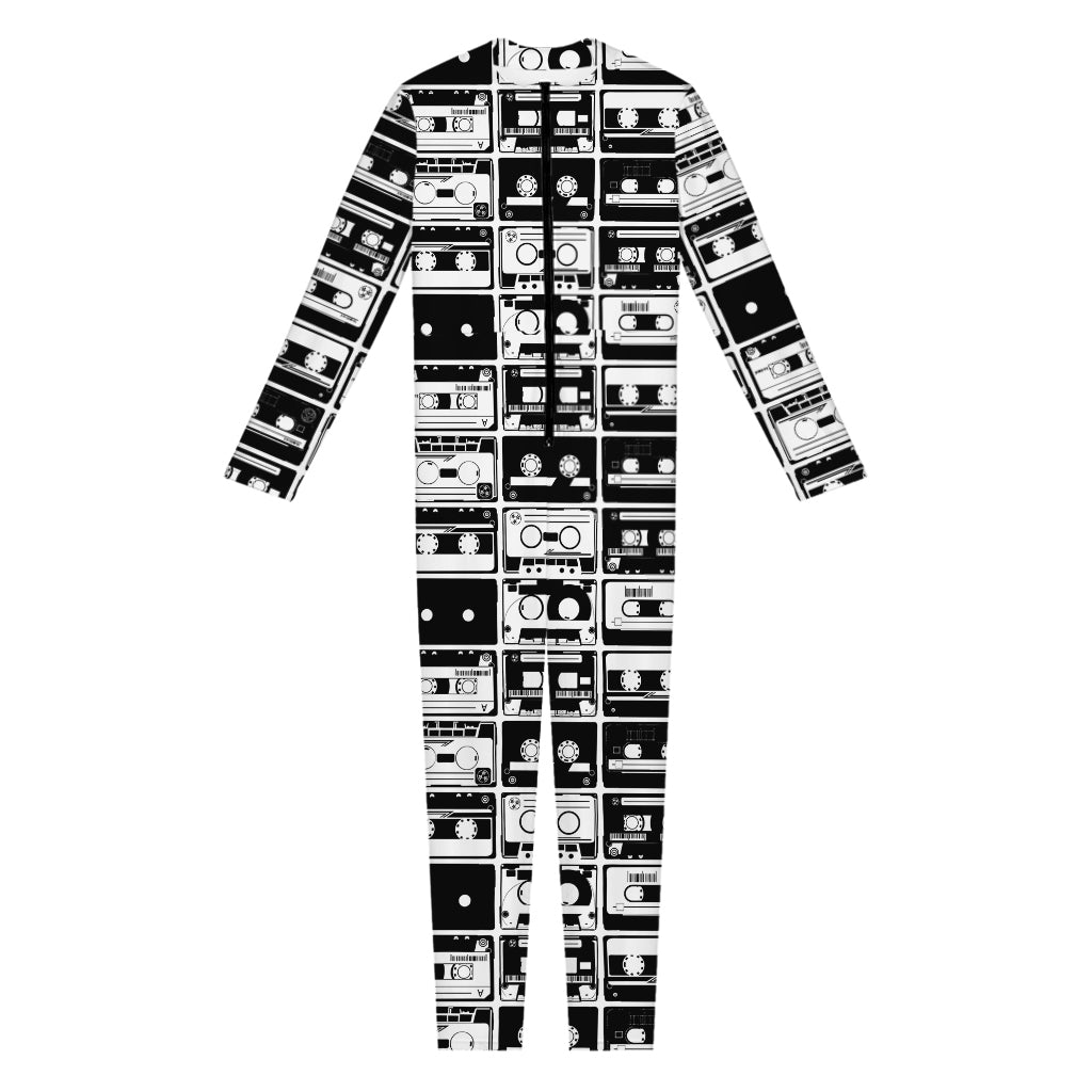 Black And White Cassette Tape Print Jumpsuit