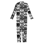 Black And White Cassette Tape Print Jumpsuit