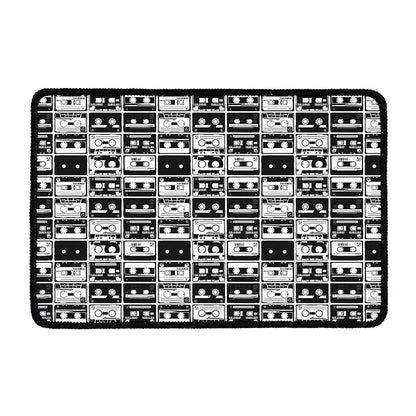 Black And White Cassette Tape Print Kitchen Mat