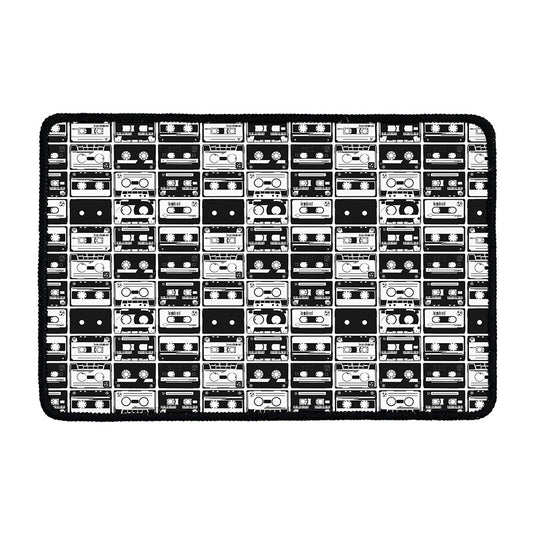 Black And White Cassette Tape Print Kitchen Mat