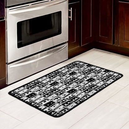 Black And White Cassette Tape Print Kitchen Mat