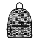 Black And White Cassette Tape Print Leather Backpack