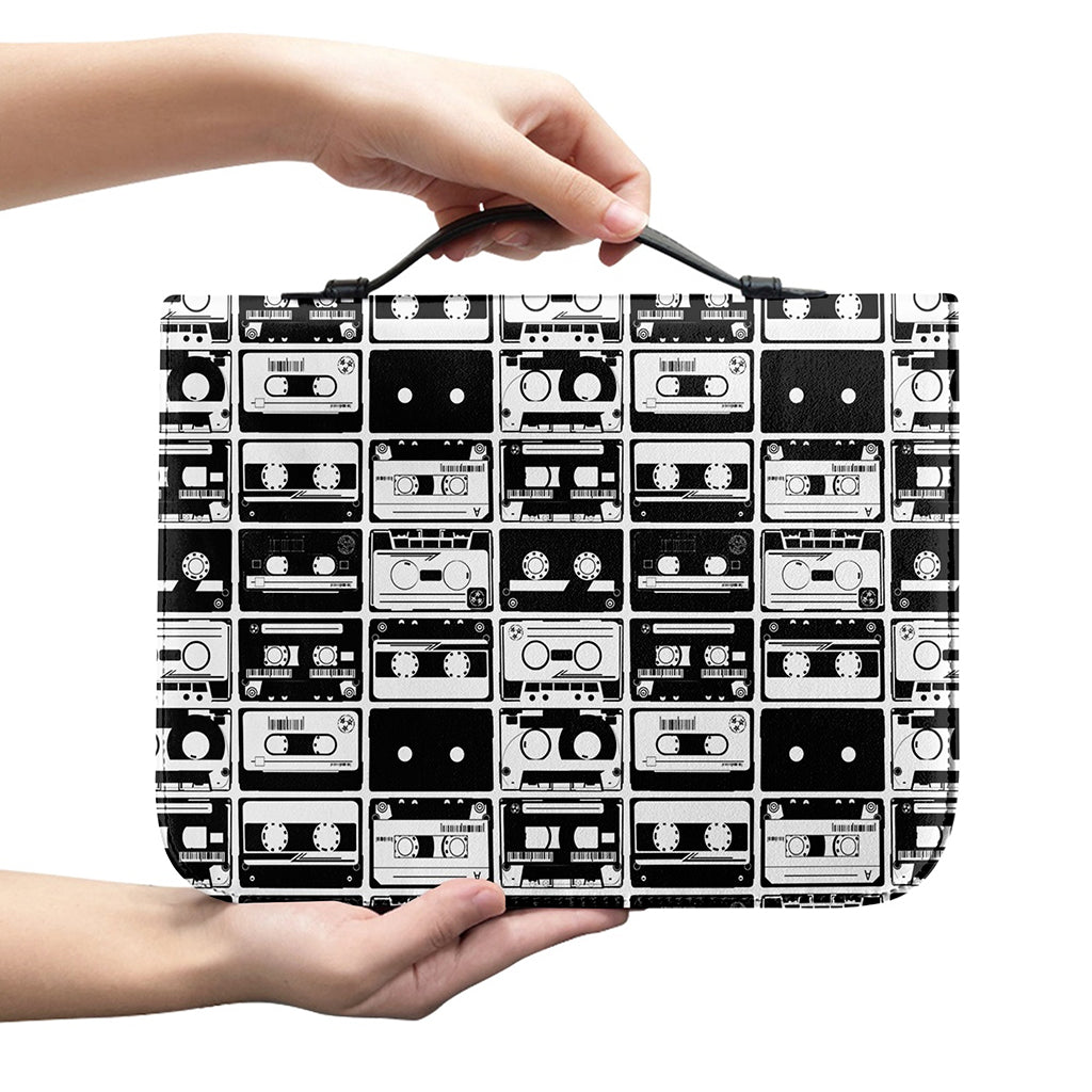 Black And White Cassette Tape Print Leather Bible Cover