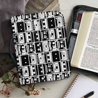 Black And White Cassette Tape Print Leather Bible Cover