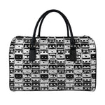Black And White Cassette Tape Print Leather Duffle Bag