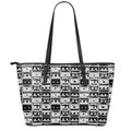 Black And White Cassette Tape Print Leather Tote Bag With Zipper