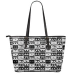 Black And White Cassette Tape Print Leather Tote Bag