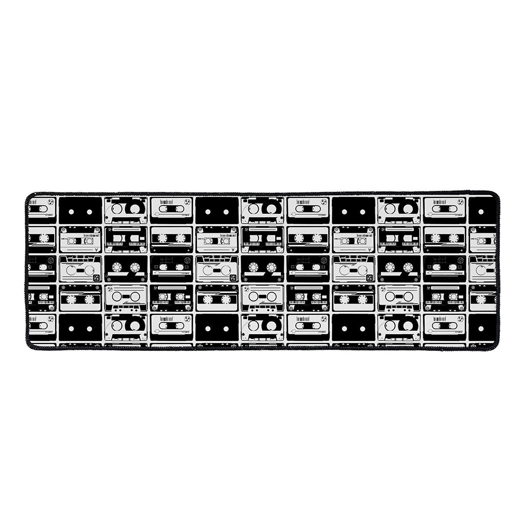 Black And White Cassette Tape Print Long Kitchen Mat