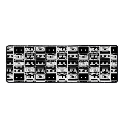 Black And White Cassette Tape Print Long Kitchen Mat