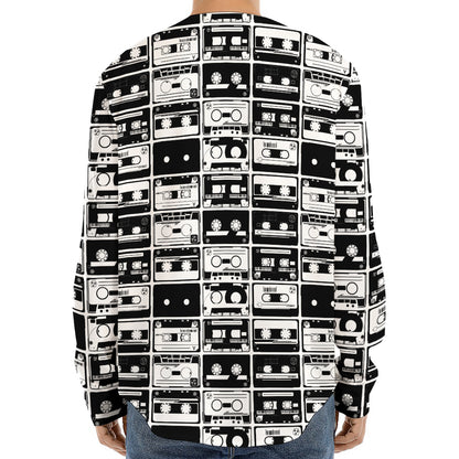 Black And White Cassette Tape Print Long Sleeve Baseball Jersey