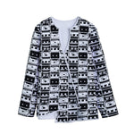 Black And White Cassette Tape Print Long Sleeve Short Coat