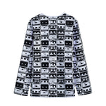 Black And White Cassette Tape Print Long Sleeve Short Coat