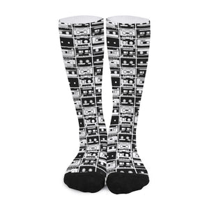 Black And White Cassette Tape Print Long Socks