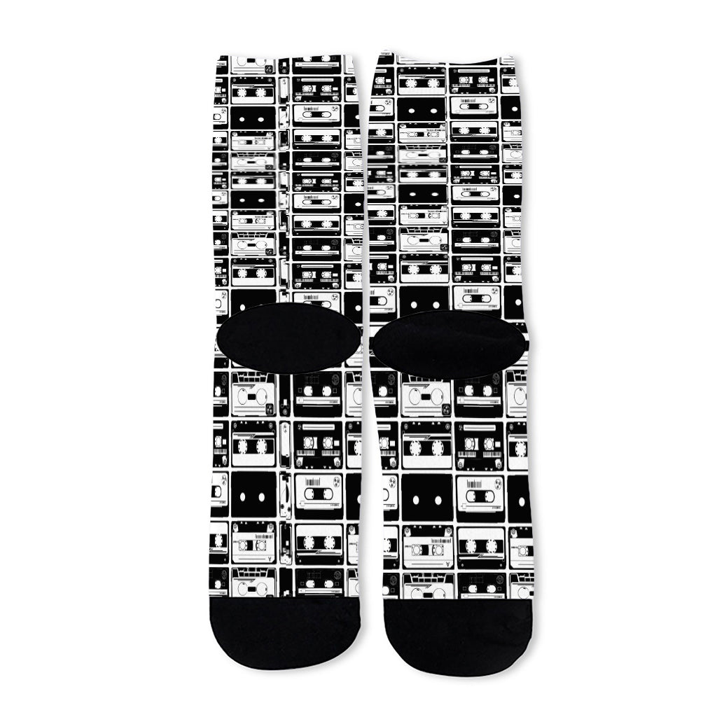 Black And White Cassette Tape Print Long Socks