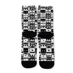 Black And White Cassette Tape Print Long Socks