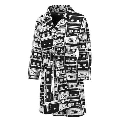 Black And White Cassette Tape Print Men's Bathrobe