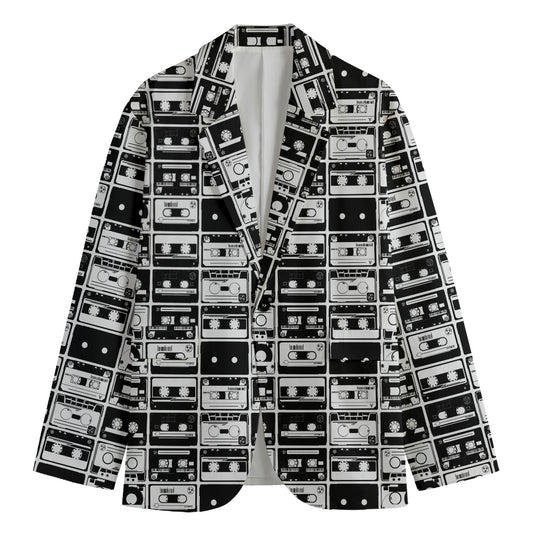 Black And White Cassette Tape Print Men's Blazer