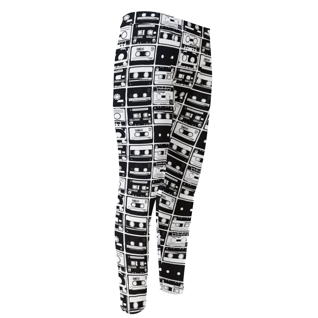 Black And White Cassette Tape Print Men's Compression Pants