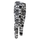 Black And White Cassette Tape Print Men's Compression Pants