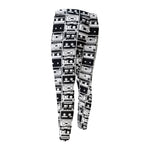 Black And White Cassette Tape Print Men's Compression Pants