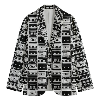 Black And White Cassette Tape Print Men's Cotton Blazer
