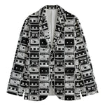 Black And White Cassette Tape Print Men's Cotton Blazer