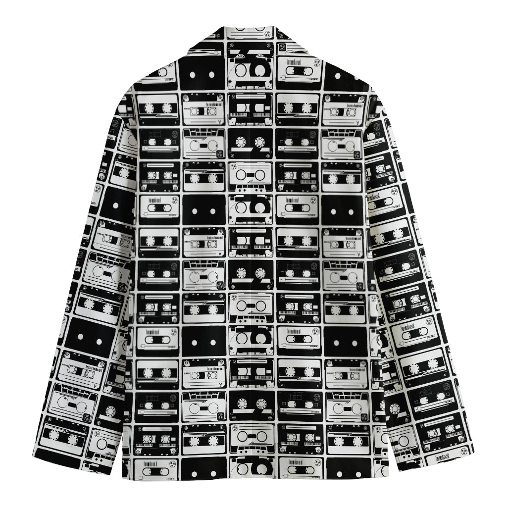 Black And White Cassette Tape Print Men's Cotton Blazer