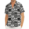 Black And White Cassette Tape Print Men's Deep V-Neck Shirt